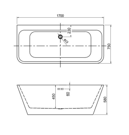 Ванна отдельностоящая 170х75см Aquatek ЭЛЕГИЯ белый